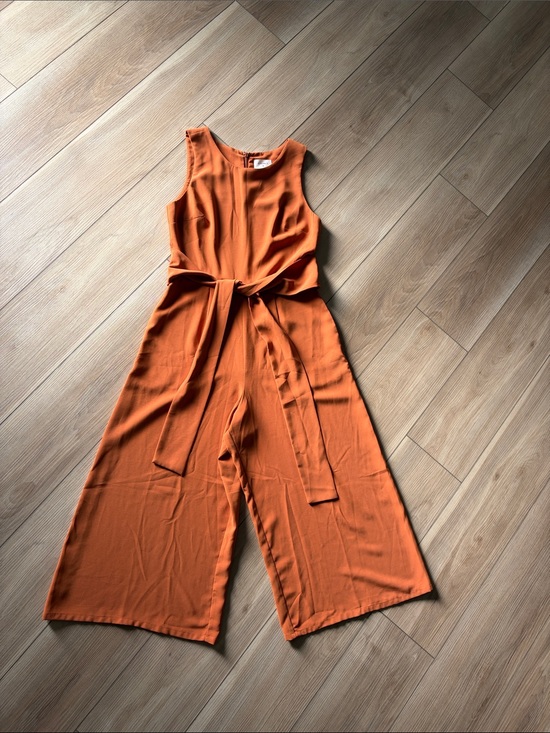 Everly Pants - Everly Sleeveless Wide-Leg Jumpsuit in Rust Orange with Self-Tie Waist